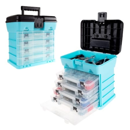 Fleming Supply Storage and Toolbox, Organizer Utility Box, 4-Drawers, 19 Compartments for Hardware (Light Blue) 627102NBS